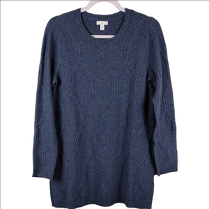 J. Jill Blue Cable Knit Diamond Pattern Crew Neck Long Sleeve Tunic Sweater